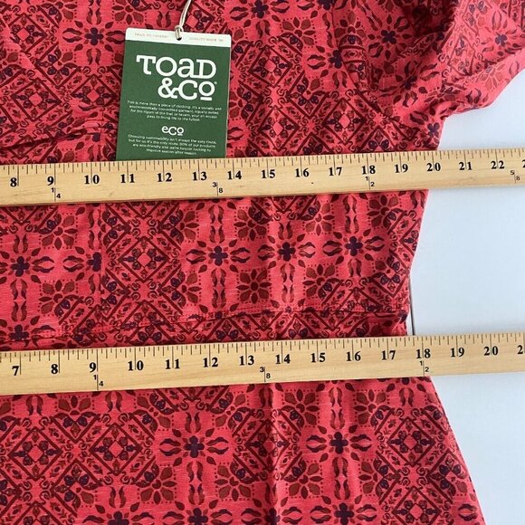 Toad & Co Rosalinda Dress Pockets Cranberry Patchwork Print V Neck Size XL - Picture 9 of 10